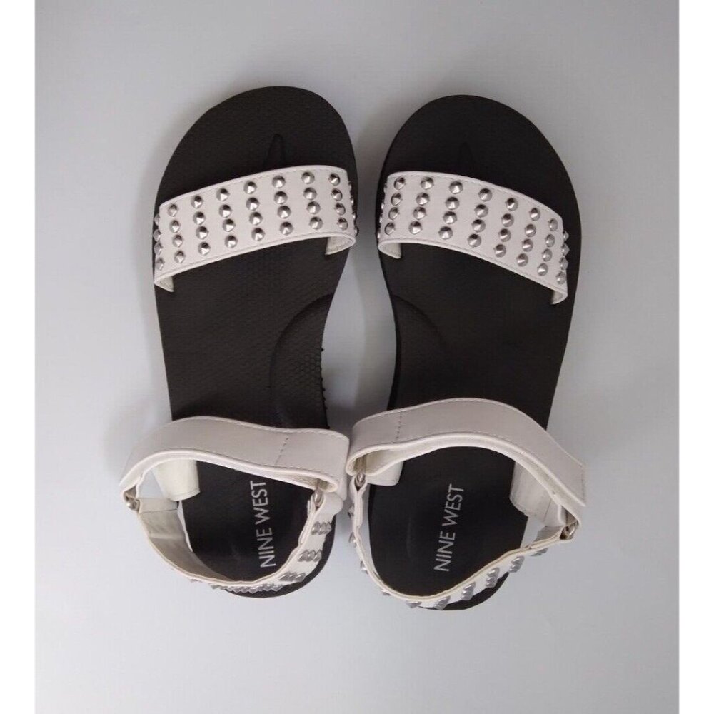 Nine West Womens White Studded Platform Sandals With Adjustable Straps